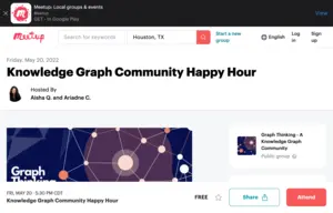 An event page for the Graph Thinking Knowledge Graph happy hour at Diffbot HQ